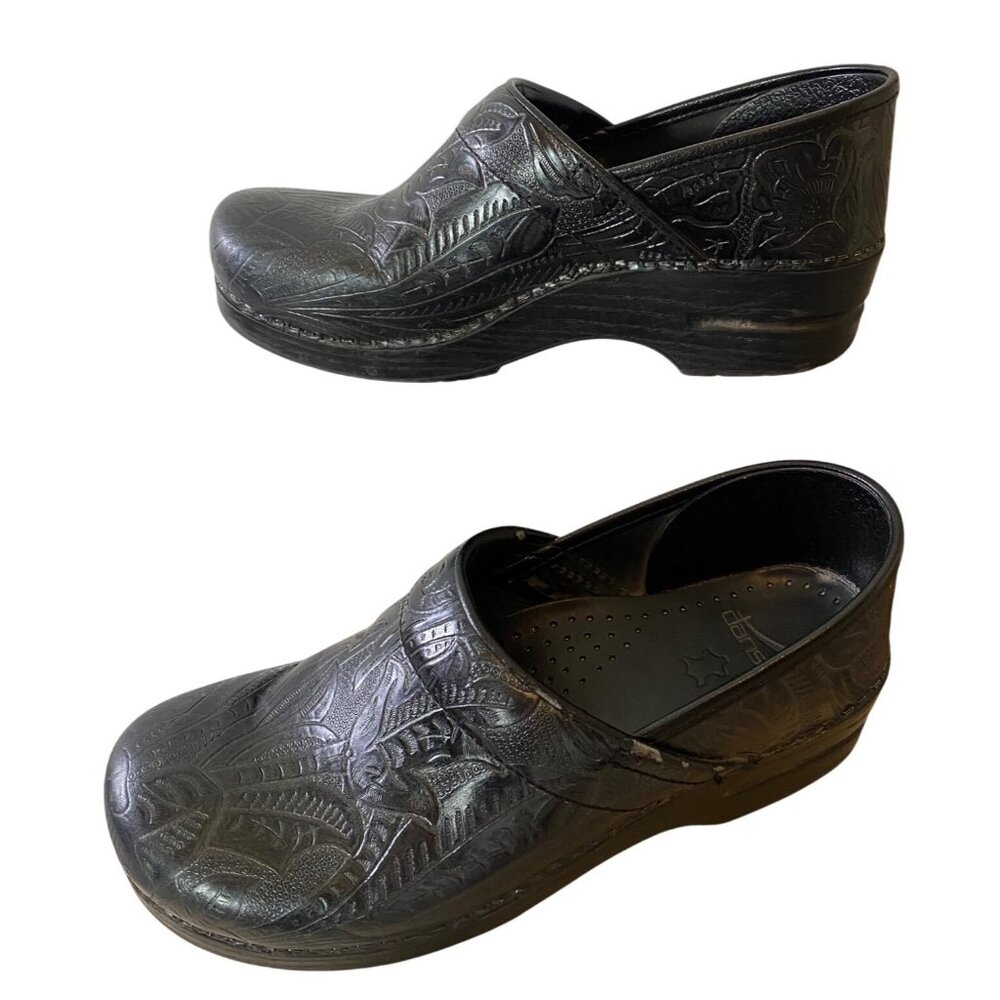 Dansko Womens Black Embossed Leather Clogs Size 40